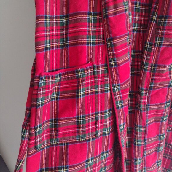 Pottery Barn Red Plaid Flannel Robe Womens M Cozy Holiday Wrapper w Pockets - Picture 6 of 11